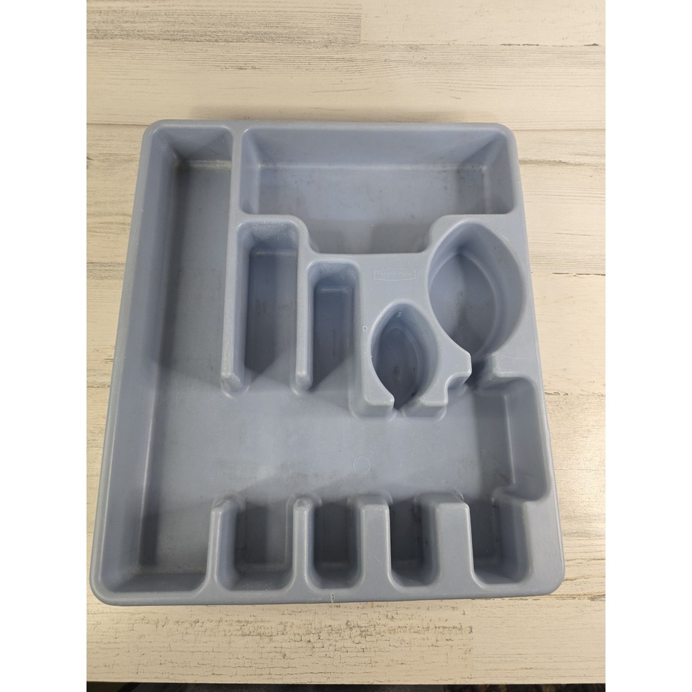 Vintage 90's Rubbermaid Blue Plastic Cutlery Drawer Organizer 6 Compartment Tray